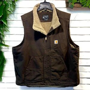 Carhartt Relaxed Fit Washed Duck Sherpa Lined Mock Neck Vest
